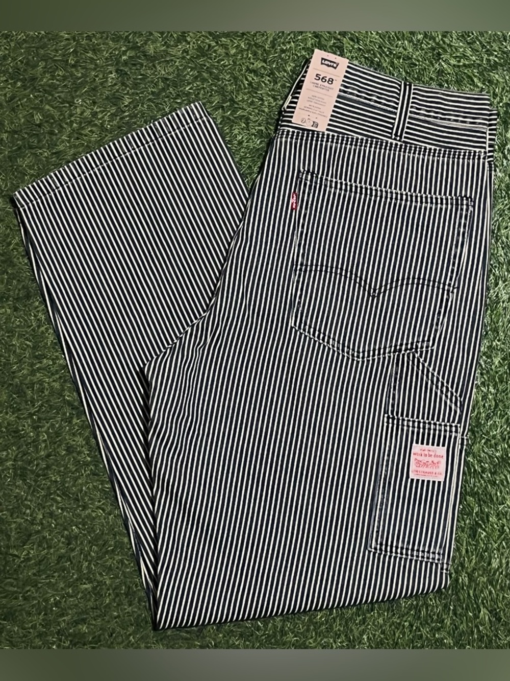 NWT Levis 568 Jeans Men36x34 Stay Loose Carpenter Straight Blue Workwear Striped